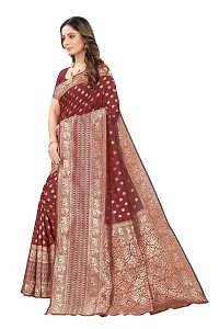 codeviser Designer Sarees Women's Banarasi Cotton Silk Saree With Blouse Piece (MAROON)-thumb1