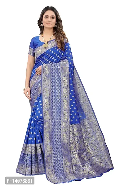 codeviser Designer Sarees Women's Banarasi Cotton Silk Saree With Blouse Piece (BLUE)