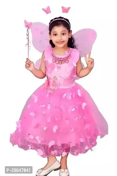 Fabulous Pink Cotton Blend Embellished Pari Style Dress For Girls