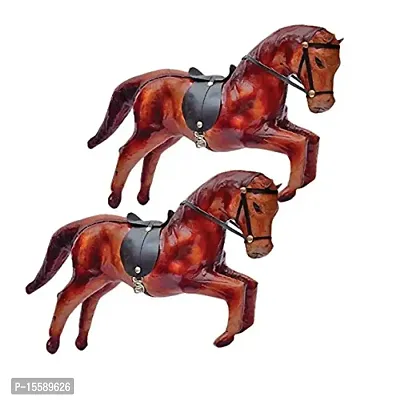 RV Art ?Special Home Decorative Handmade Rajasthani Show Piece of Leather Horse (Height 9 in, Length 12 in)(Set of 2)