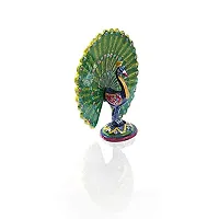 Rv_Art Wooden Dancing Peacock Colourful Painting 5 Craft Beautiful for Home Office (Green, Medium) - Set of 2-thumb1