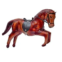 RV Art ?Special Home Decorative Handmade Rajasthani Show Piece of Leather Horse (Height 9 in, Length 12 in)(Set of 2)-thumb1