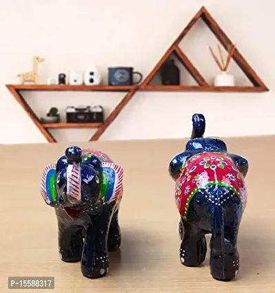 Rv_Art Rajasthani Handcrafted Set of 2 Elephant Showpiece for Home Decor and Gift Purpose (SkyBlue-thumb4