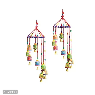 RV Art Handcrafted Round Bells Desing Wood Windchime (18inch,multicolours) plasstic Windchime (19 inch,Multicolor) (Set of 2)