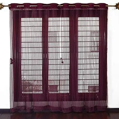 Harshika Home Furnishing Polyester Heavy Net Tissue 4 x 5 Feet Window Curtains Set of 2 Pecs Wine Colour