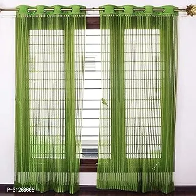 OWN WAY Tissue Net Polyester Zig Zag Striped Long Door Grommet Curtain Pack of 2 Piece W 4 feet X 8 Feet L Green-thumb0