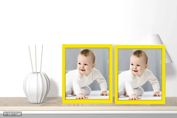 KDM HOME DECOR Photo frame 4x6 Inch Set of 2 Yellow Color flexible Glass  Synthetic Wood Modern Photo Frames for Table To/Wall Hanging Stick