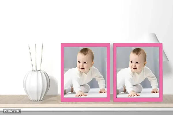 KDM HOME DECOR Photo frame 4x6 Inch Set of 2 baby pink Color flexible Glass  Synthetic Wood Modern Photo Frames for Table To/Wall Hanging Stick