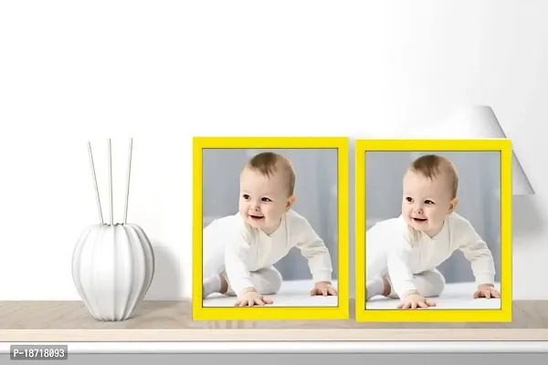 KDM Home Decor Photo Frames 2=8x8 inch set 2 Yellow Color Table Top/Wall Hanging 0.5 Inch