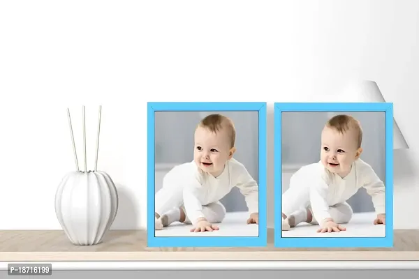 KDM HOME DECOR Photo frame 4x6 Inch Set of 2 Cyan/Sky Blue Color flexible Glass  Synthetic Wood Modern Photo Frames for Table To/Wall Hanging Stick