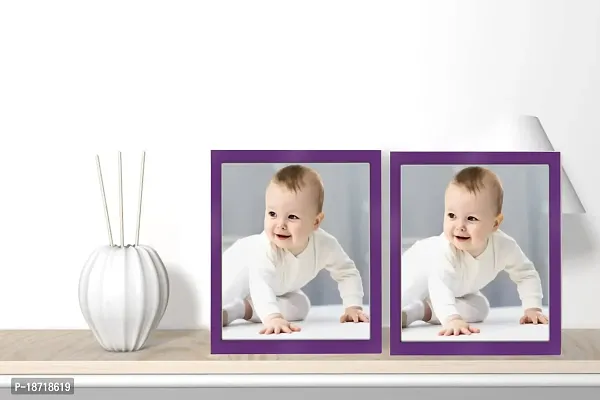 KDM HOME DECOR Photo frame 4x6 Inch Set of 2 Purple Color flexible Glass  Synthetic Wood Modern Photo Frames for Table To/Wall Hanging Stick-thumb0