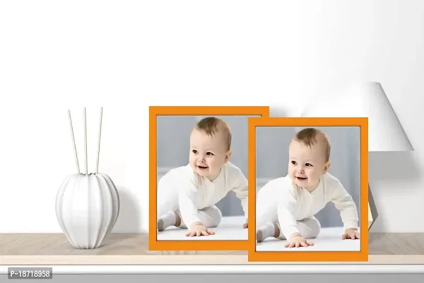 KDM HOME DECOR Photo frame 4x6 Inch Set of 2 Orange Color flexible Glass  Synthetic Wood Modern Photo Frames for Table To/Wall Hanging Stick