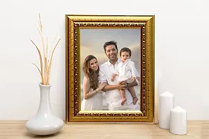 KDM Home Decor Photo frame 8x12/A4 Inches Golden Color Bingold pattern Flexible Glass  Synthetic Wood Hanging/Table Top Modern Photo Frame for Wall Decoration-thumb1