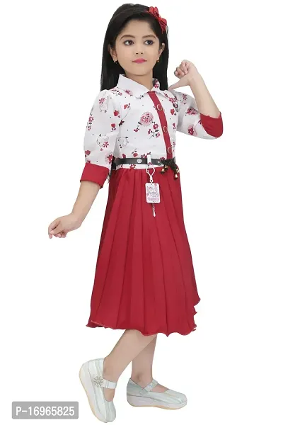 Fabulous Red Georgette Self Pattern Fit And Flare Dress For Girls-thumb2