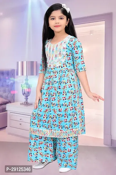 Beautiful Blue Georgette Kurta And Pant Set For Girls-thumb0