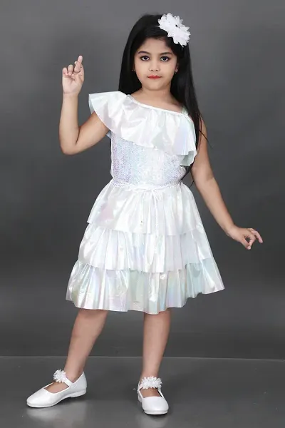 Fabulous  White  Two Piece Dress For Girls-thumb0