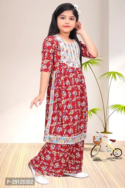 Beautiful Red Georgette Kurta And Pant Set For Girls