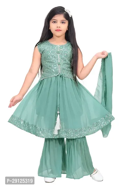 Beautiful Green Georgette Kurta And Pant With Dupatta Set For Girls-thumb0