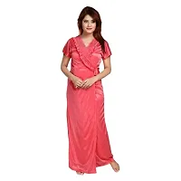 Peach Women's Satin Plain/Solid Nightwear Set Pack of 2-thumb3