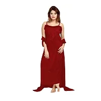 Maroon  Women's Satin Plain/Solid Nightwear Set Pack of 2-thumb1