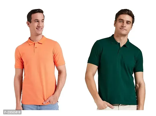 Reliable Cotton Blend Solid Polo Tees For Men Pack Of 2