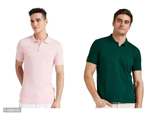 Reliable Cotton Blend Solid Polo Tees For Men Pack Of 2-thumb0