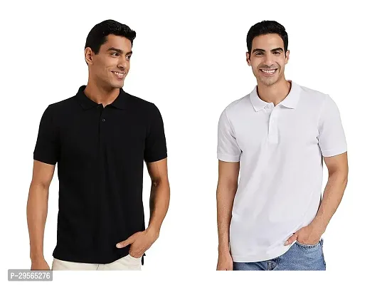 Reliable Cotton Blend Solid Polo Tees For Men Pack Of 2