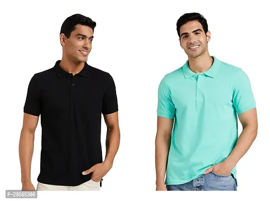 Reliable Cotton Blend Solid Polo Tees For Men Pack Of 2-thumb0