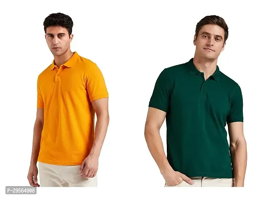 Reliable Cotton Blend Solid Polo Tees For Men Pack Of 2-thumb0