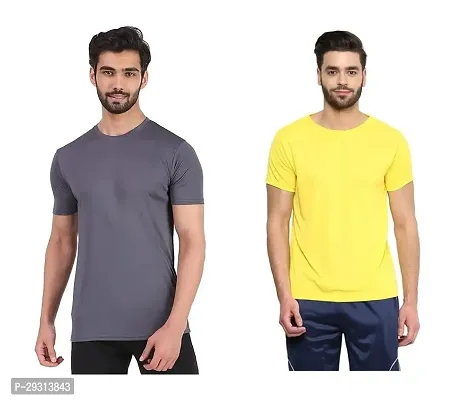 Trendy Multicoloured Cotton Blend Solid T-Shirt For Men-Pack Of 2-thumb0