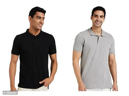 Reliable Cotton Blend Solid Polo Tees For Men Pack Of 2-thumb0