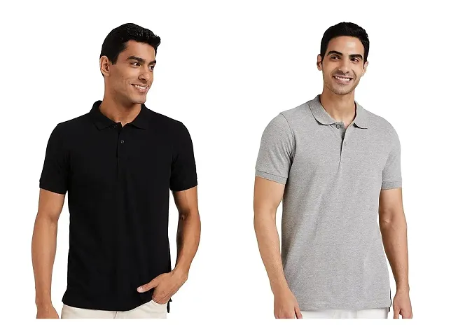 Reliable Blend Solid Polo Tees For Men Pack Of 2