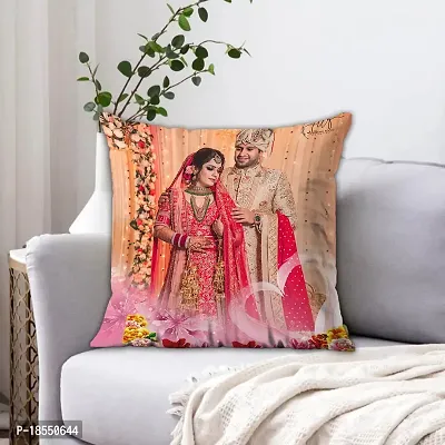 AWANI TRENDS Personalized Photo Pillow/Cushion - Cushion Cover with Filler | Set of 1 - Satin (16 * 16 Inches) | Gift for Birthday Anniversary Karwa Chauth Enagagement | Memorable Gift Pack.