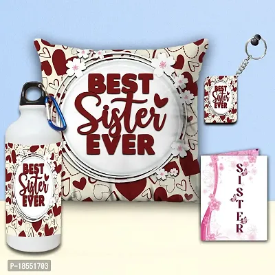 AWANI TRENDS Gift for Sister | Unique Gift Item for Sister | Best Sister Ever - Printed Cushion | Sipper/Water Bottle | Keyring/Keychain |Greeting Card| Combo Gifts for Birthday