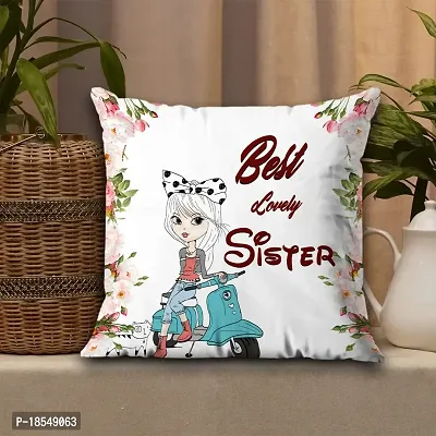 AWANI TRENDS Gift for Cutest Little Sister | Birthday Gift for Sister | Best Lovely Sister Printed Cushion Cover (12 * 12 Inch) with Filler | Gift for Sister on Rakhi  Anniversary