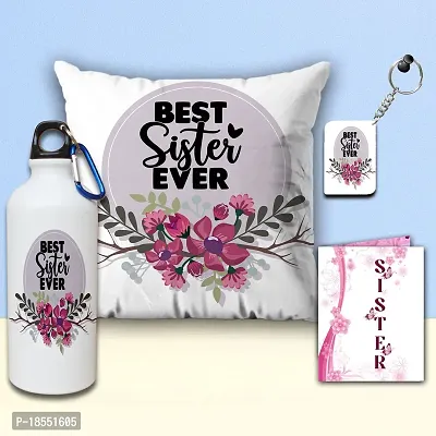 AWANI TRENDS Unique Gifts Hamper for Sister | Best Sister Ever Quoted Sipper/Water Bottle  Cushion for Sister and Keychain| Greeting Card for Girls | Birthday Mug for Sister (Multicolor)