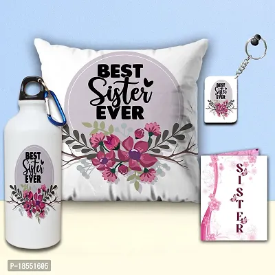 AWANI TRENDS Unique Gifts Hamper for Sister | Best Sister Ever Quoted Sipper/Water Bottle  Cushion for Sister and Keychain| Greeting Card for Girls | Birthday Mug for Sister (Multicolor)-thumb0