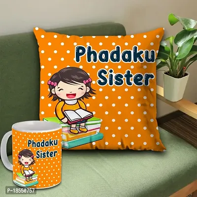 AWANI TRENDS Padhaku Sister - Quoted Cushion Cover with Microfiber Filler (12 * 12 Inch) | Ceramic Coffee Mug (320 ml)| Birthday Rakhi Rakshabandhan Bhaidooj Return Gift for Sister (Pack of 2)-thumb0