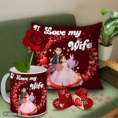 AWANI TRENDS Valentine's Day Romantic Gift Box | Cushion Cover with Vacuum Packed Microfiber Filler | Ceramic Mug and Greeting Card | Gift for Gilrfriend/Wife/She | Marriage-thumb0