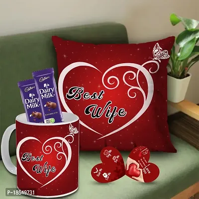 AWANI TRENDS Romantic Gift Hamper | Birthday and Anniversary Gift Box | Gift For Beautiful Wife/Girlfriend/She | Valentine Day Gift |Best Wife Cushion  Ceramic Mug| Greeting Card | Chocolate
