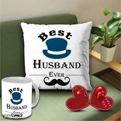 AWANI TRENDS Premium Box | Gift Pack for Super Husband | Romantic Gift Hamper | Gift Box with Best Husband Ever Printed Cushion and I Love You Greeting Card (Pack of 3)