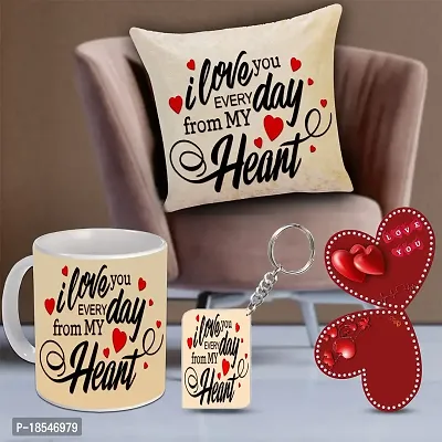 AWANI TRENDS Valentine Day Gift for Girlfriend Wife Husband Boyfriend Birthday Gift Anniversarry Gift Combo Coffee and Keychain Cushion Cover (16x16 inch) and Greeting Card 47