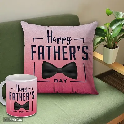 AWANI TRENDS Happy Cushion Cover with Microfiber Filler (30 * 30 cm)  Ceramic Coffee Mug| Unique Gift Box | Gift for Father/Papa/Father in Law-thumb0