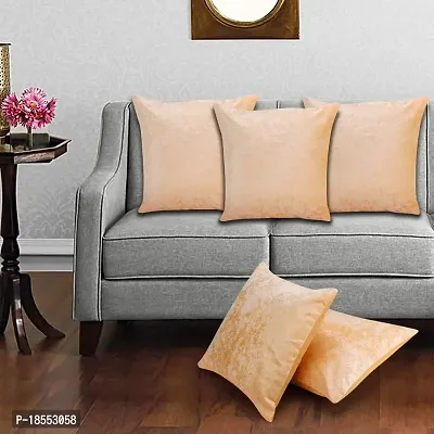 AWANI TRENDS Cushion Covers|Sofa Cushion Sofa Pillows for Home Decor Soft Velvet Fabric Cushion Cover Set of 5(16 x 16 Inch) (Dark Cream)
