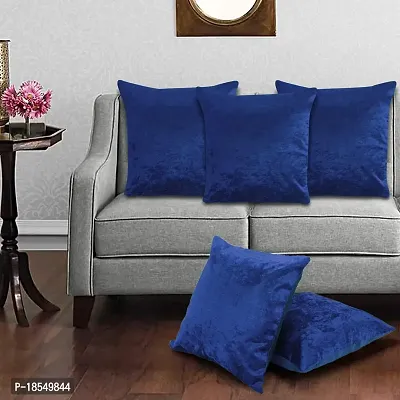 AWANI TRENDS Cushion Covers|Sofa Cushion Sofa Pillows for Home Decor Soft Velvet Fabric Cushion Cover Set of 5(16 x 16 Inch) (Blue)