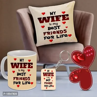 AWANI TRENDS Valentine Day Gift for Girlfriend Wife Husband Boyfriend Birthday Gift Anniversarry Gift Combo Coffee and Keychain Cushion Cover (16x16 inch) and Greeting Card 32