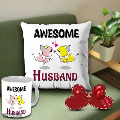AWANI TRENDS Valentine's Day Gift for Someone Special | Birthday Day Gifts Set|Romantic Gift Combo for Hubby| Awesome Husband Cushion with I Love You Greeting Card (Pack of 3)