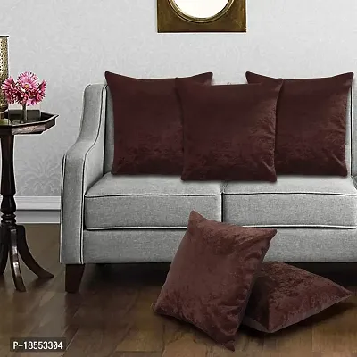 AWANI TRENDS Cushion Covers|Sofa Cushion Sofa Pillows for Home Decor Soft Velvet Fabric Cushion Cover Set of 5(16 x 16 Inch) (Brown)