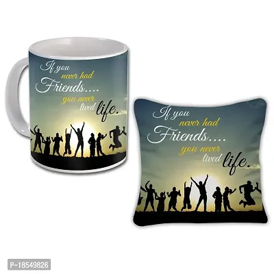 AWANI TRENDS Premium Happy Friendship Day Gift | Gift Pack for Bestest Friends | Happy Friendship Day Printed Cushion Cover with Microfiber Filler  Ceramic Coffee Mug (320 ml)