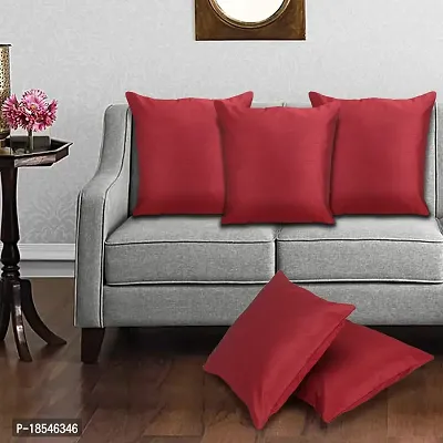 AWANI TRENDS Silk Plain Sofa Cushion Covers (16 X16 Inch) for Decoration Bedroom, Living Room, Office - RED (Set of 5)-thumb0